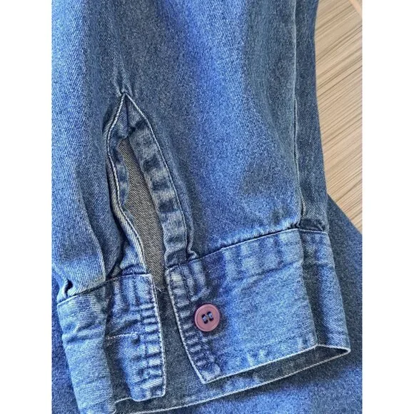 Vtg Bill Blass Womens 3X Embroidered Denim Shirt Button-Up Cotton Floral Boho - Picture 4 of 9